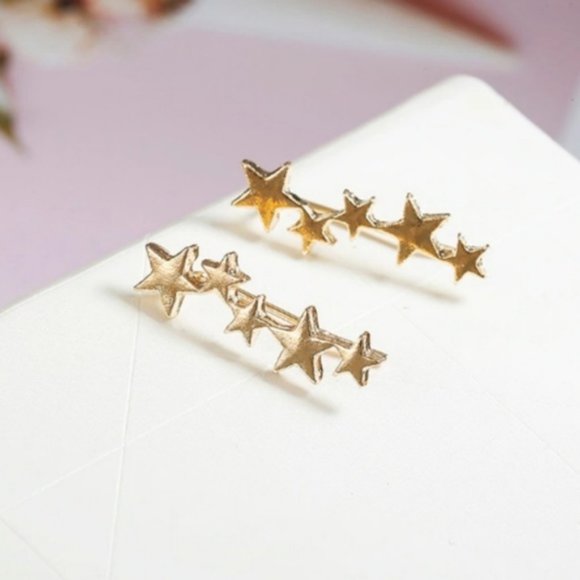 Boho Gold Stars Climber Crawler Stud Earrings - Picture 2 of 4